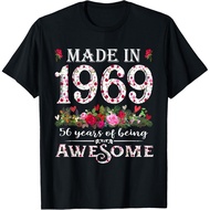 Men's cotton T-shirt 56 Year Old Being Awesome Made in 1969 Floral 56th Birthday T-Shirt Custom Prin