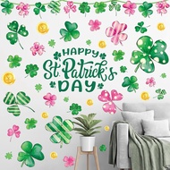9 Sheets Happy St. Patrick's Day Wall Stickers Watercolor Shamrock PVC Wall Decals Green Pink Clover