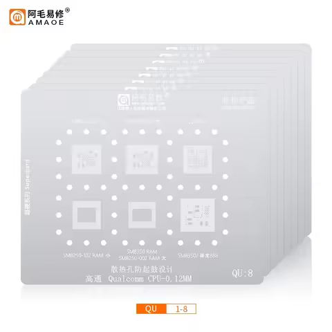 AMAOE MTK Qualcomm Stencil Set MTK MU1-5 Qualcomm QU1-8 CPU Chip MQ1-5 BGA RAM1-5 Planting Ball Sten