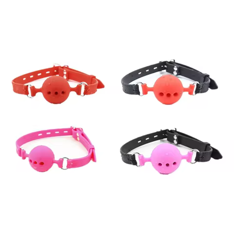 BDSM Silicone Gag Ball, Breathable Hollow Design with Adjustable Strap, Small Medium Large Size for 