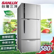 高雄老店SANLUX台灣三洋SR-C580CV1 580L三門直流變頻冰箱直流變頻壓縮機  VIP真空斷熱材 全省可配送