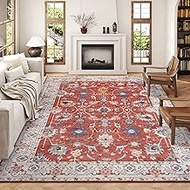 Large Area Rug for Living Room, 6x9 Rug Washable Low Pile Soft Rug Bedroom Vintage Print Rug, Big In