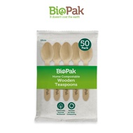 BioPak Compostable Wooden Teaspoons 10cm - 50 pcs Disposable Tea Spoons Stirrers