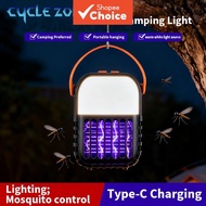 2-in-1 Solar Mosquito Zapper Camping Lantern Rechargeable Portable LED Tent Light Bug Zappers with H