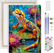 AIRDEA Colourful Gecko Paint by Numbers Adults, Water Lilies DIY Hand-Painted Oil Painting Kit, Pain