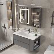 Yuchi(UCHICS)Modern Smart round Mirror Bathroom Cabinet Side Cabinet Combination Bathroom Ceramic Integrated Hand Washi