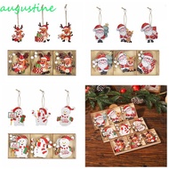 AUGUSTINE 9Pcs/Set Xmas Hanging Ornament, Wooden Craft Santa Christmas Wooden Pendant, Elk Snowman C