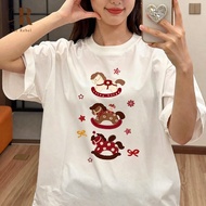 Women Kaos Pambabae Merah Imlek 2026 Year of the Horse Lucky Prosperity Comfort Cotton Casual Top