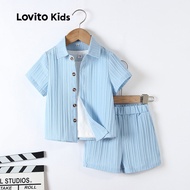 Lovito Kids Cute Shorts Sets Button Front All Seasons Dark Blue Shorts Sets for Boy LNL106013 Lovito
