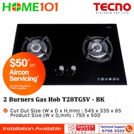 Tecno Glass Cooker Hob 2 Burners T28TGSV - Black - LPG / PUB - FREE INSTALLATION