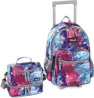 Rolling Backpack 18 inch Double Handle with Lunch Bag Wheeled Kids Backpack for Girls and Boys