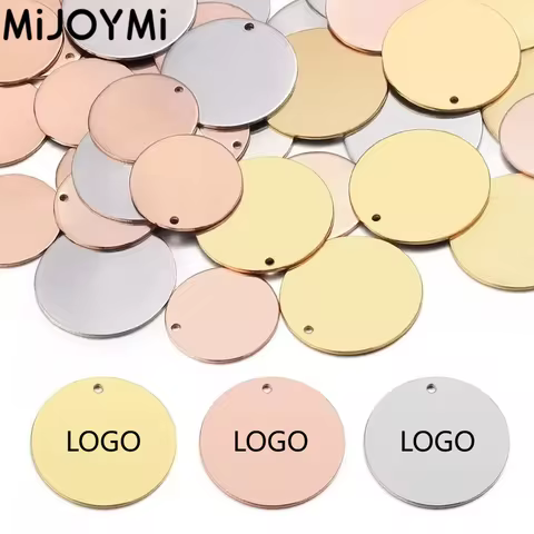 50pcs 10-30mm Custom Laser Engraved Stainless Steel Charms Personalized Round Disc Logo Jewelry Tags