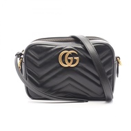 【二手】Gucci GG Marmont 絎縫迷你包 448065 黑色皮革 GG Marmont 小型相機包 女士二手 A