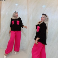 Kamari set wanita kombinasi setelan fashion muslim celana panjang kulot baju atasan polos jumbo Crin