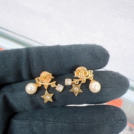 Dior revolution 珍珠水鑽星星logo耳環