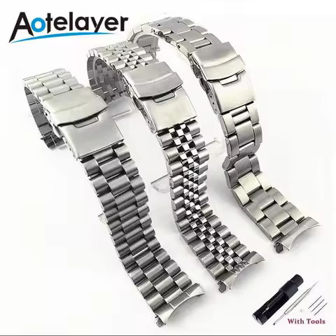 Solid Stainless Steel Watch Band 20mm 22mm WirstWatch Bracelets Curved End Replacement For Seiko SKX