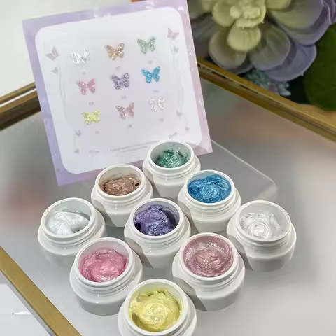 9 Colors Set 2.5ml Auroras 3D Painted Gel Nail Polish Super Shining Nail Fairy Powder Cream For Carv