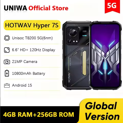 HOTWAV Hyper 7S 5G Rugged Smartphone Android 15 IP68/IP69K 4GB+256GB 6.6 Inch HD+ 120Hz 10800mAh 20W