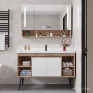 ‍🚢Light Luxury Solid Wood Floor-Standing Bathroom Cabinet Combination Bathroom Table Wash Basin Basin Mirror Cabinet Han