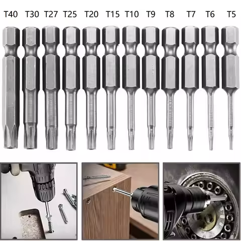 12 PCS Torx Security Bit Set S2 Steel Magnetic Security Screwdriver Set 50mm Star Screwdriver Set fo