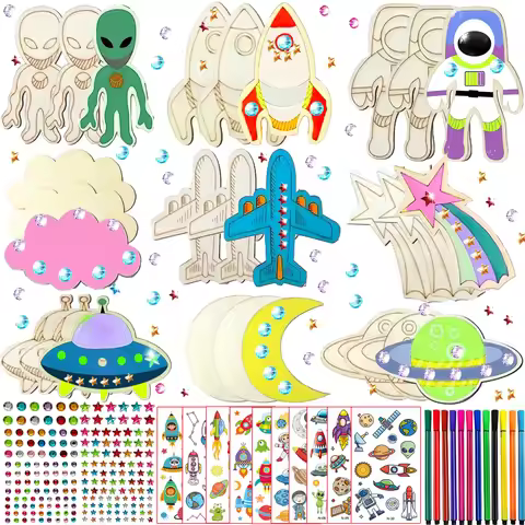 234PCS Outer Space Theme Wooden DIY Handmade Set, Outer Space Handmade Set, Birthday Handmade Set, D