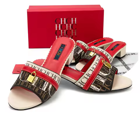 Summer 2025 Red Brown Beige Wedge Heel Sandals Retro Color Block Cross Strap Women Vacation Commute 