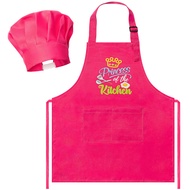 R HORSE 2 Pcs Kid Apron And Chef Hat Set, Rose Red Adjustable Children Kitchen Apron Role Play Chef 