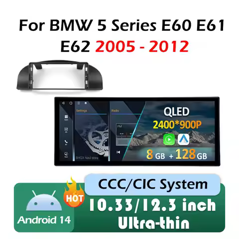 For BMW 5 Series E60 E61 E62 2005 2006 2007 2008 - 2012 CCC CIC System Android 14 Carplay Bluetooth 