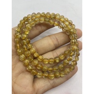 D7379 Natural Crystal Raw Ore Clean Clear Material Titanium Winding Three Circles Hand Beads Bracele