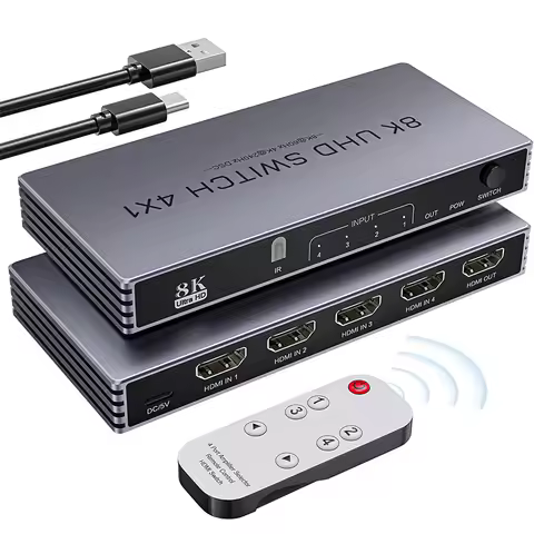 8K@60Hz 4K@240Hz HDMI Switch 5 in 1 out UHD HDMI 2.1 Switcher with Remote Support 48Gbps HDR10+ HDCP