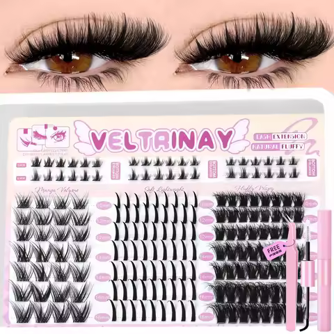 VELTRINAY Lash Clusters Kit Wispy Lash Clusters Lash Clusters with Spikes and Bottoms Individual Las