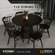 KitchenZ Luna 6 Seater Solid Wood Dining Set Round Table + 6 Chair