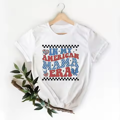 In My American Mama Era Women Tshirts Coquette Bow 4th of July Shirt Independence Day Women Tops Coq