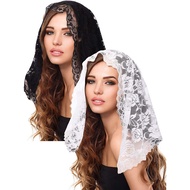 Pure White Bridal Veil Lace Trim Headscarf Muslim Headwear Short Shawl Single Layer Face Veil