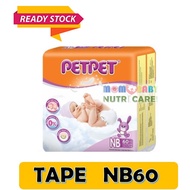 PETPET JUMBO PACK  60's x 1 soft and easy to use kain lembut pampers drypers for baby budak kecil ka