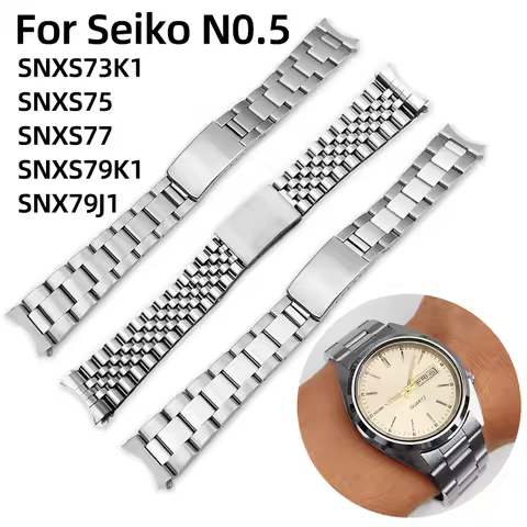 19mm Silver Curved Jubilee Watch Band Stainless Steel Bracelet For Seiko N0.5 SNXS73 SNXS77 SNXS79 S