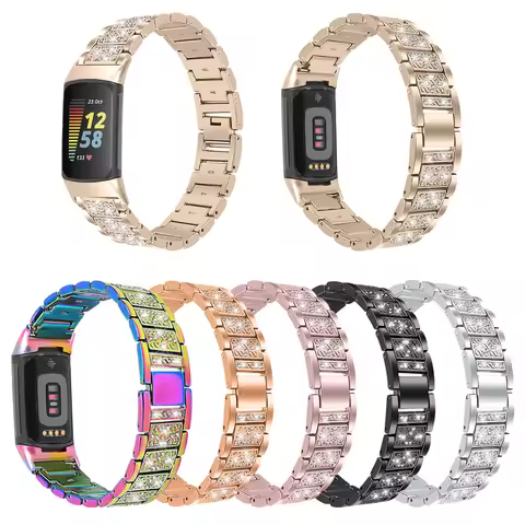 Bling Stainless Steel Band for Fitbit Charge 5 6 Smart Watch Accessories Bracelet Replacement for Fi