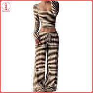 fulaide Daily Casual Wear for Women Coordinated Stripe Pattern Clothing Set Striped 2 Piece Outfit S