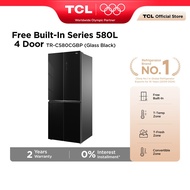 TCL 580L FREE BUILT-IN Series 4 Door Fridge Convertible & T-Temp Zone Glass Black TR-C580CGBP