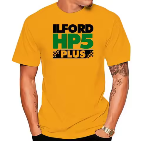 harajuku fashion graphic Short Sleeve Ilford Hp5 Plus Film Logo Professional White Cotton -Shirt Siz