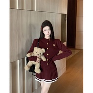 Sweater Set - College-Inspired Knitted Embroidered Outfit for Women