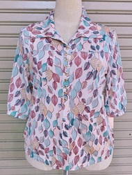 3.BMD เสื้อยืดผ้าเกาหลี ฟรีไฃส์32-44 เสื้อยืด สไตล์ ผู้ใหญ่ พิมพ์ลายดอก คอปก แขนสามส่วน เนื้อผ้าเย็น