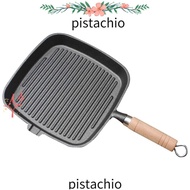 PISTACHIO Steak Pan, Cast Iron Wooden Handle Cast Iron Skillet, Premium Square Design Uncoated Non-S