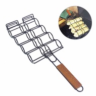 Corn Grill Basket Metal Corn Holder for Grill Wooden Handle Barbecue Adjustable Corn Grilling Basket
