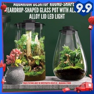 AQUARIUM Desktop Round-Shaped &amp; Teardrop-Shaped Glass Pot With Aluminum Alloy Lid LED Light