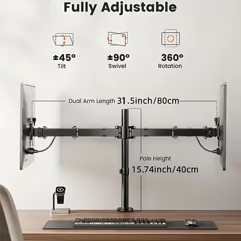 Dual Monitor Stand for 14-27" LCD LED Screens,Ergonomic Heavy-Duty Arm Design,22 LBS Capacity,VESA 4