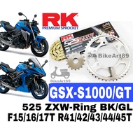 RK Sprocket Set SUZUKI GSXS1000 GT RK525 ZXW-Ring Rivet Black Gold Chain Rantai Hitam WRing RK 525 A