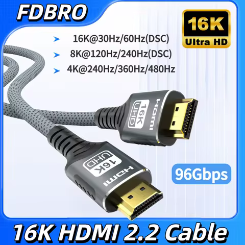 16K HDMI 2.2 cable Supports 16K@30Hz/60Hz 8K@120Hz 4K@240Hz Compatible with 8K HDMI For HD TVs lapto