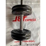 20 pounds lbs 1pc dumbbell chrome + 4x 5 lbs plates metal dumbell