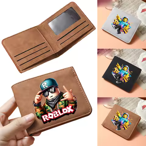 Roblox Coin Purse Fashion PU Leather Short Wallet Cartoon Student Portable Money Storage Bags Card H